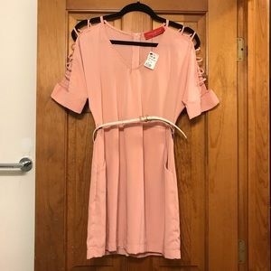 Akira Strappy Sleeve Belted Dress